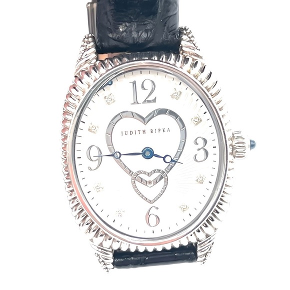 Judith Ripka Sterling Silver Watch- Mother of Pearl Heart Dial, Croc Strap, Rare - Picture 9 of 13